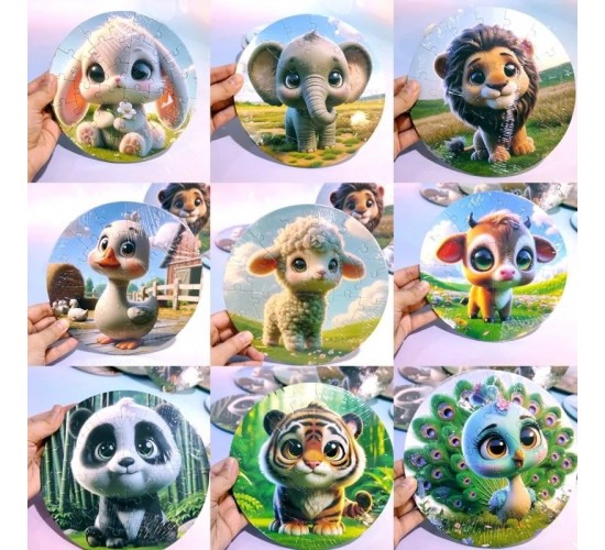 W22-92 بازل صغار الحيوانات دائري 28 قطعه كرتون