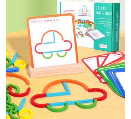 W31-60 لغز العصيان و الدوائر لعبة تعليم الاشكال و الالوان 120 قطعه و 40 تمرين